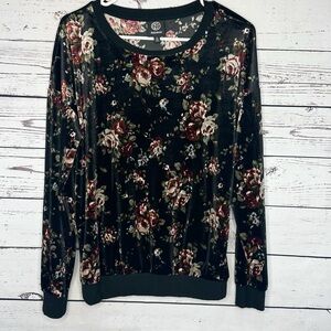 Bobeau Floral Print Sweatshirt in Black and Red